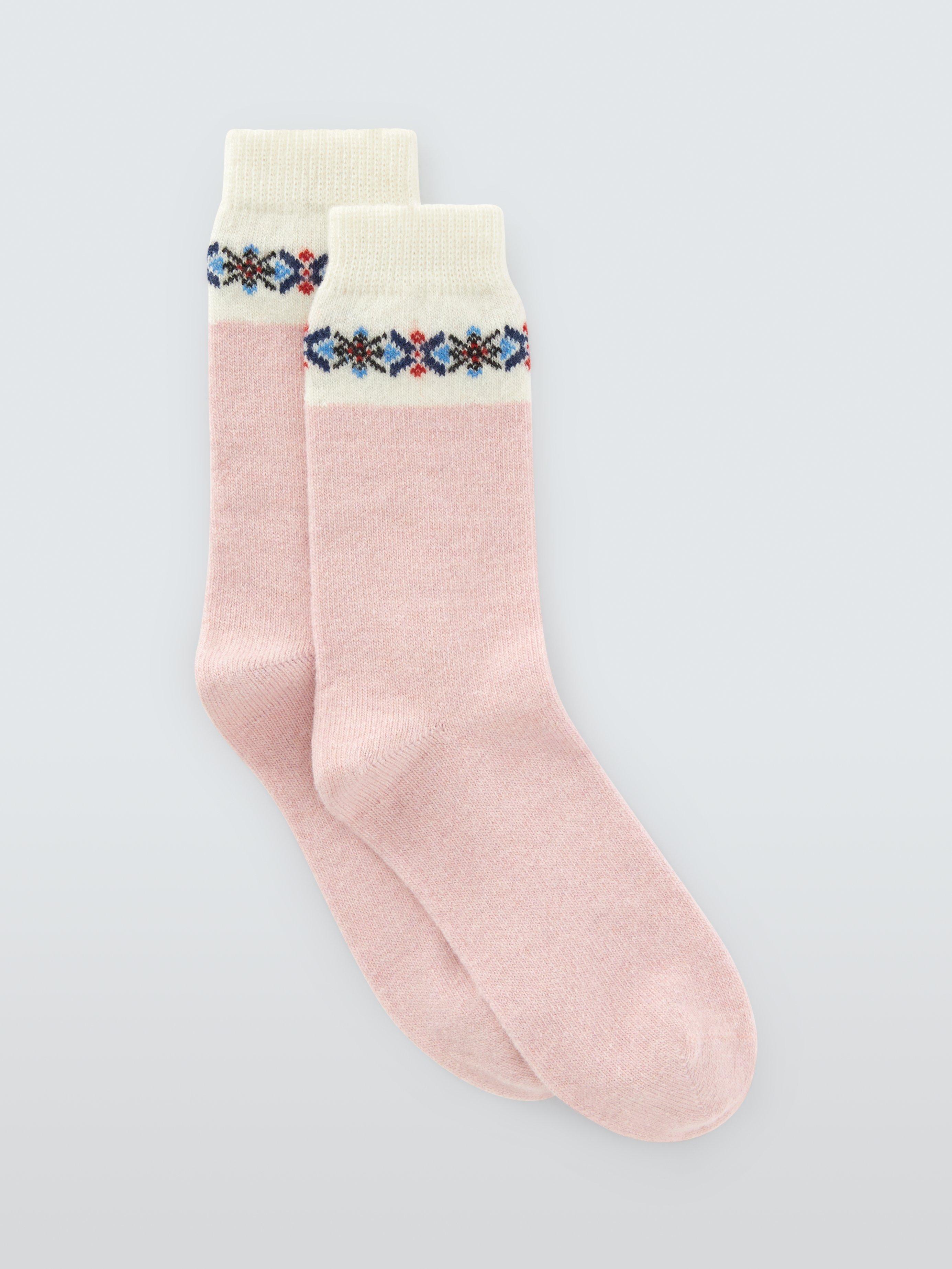 Product image 1 of 2, which shows John Lewis Fairisle Tip Wool Blend with Cashmere Crew Socks, Pink