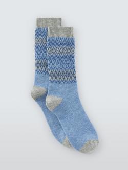 John Lewis Fair Isle Wool Blend Crew Socks, Blue, Blue