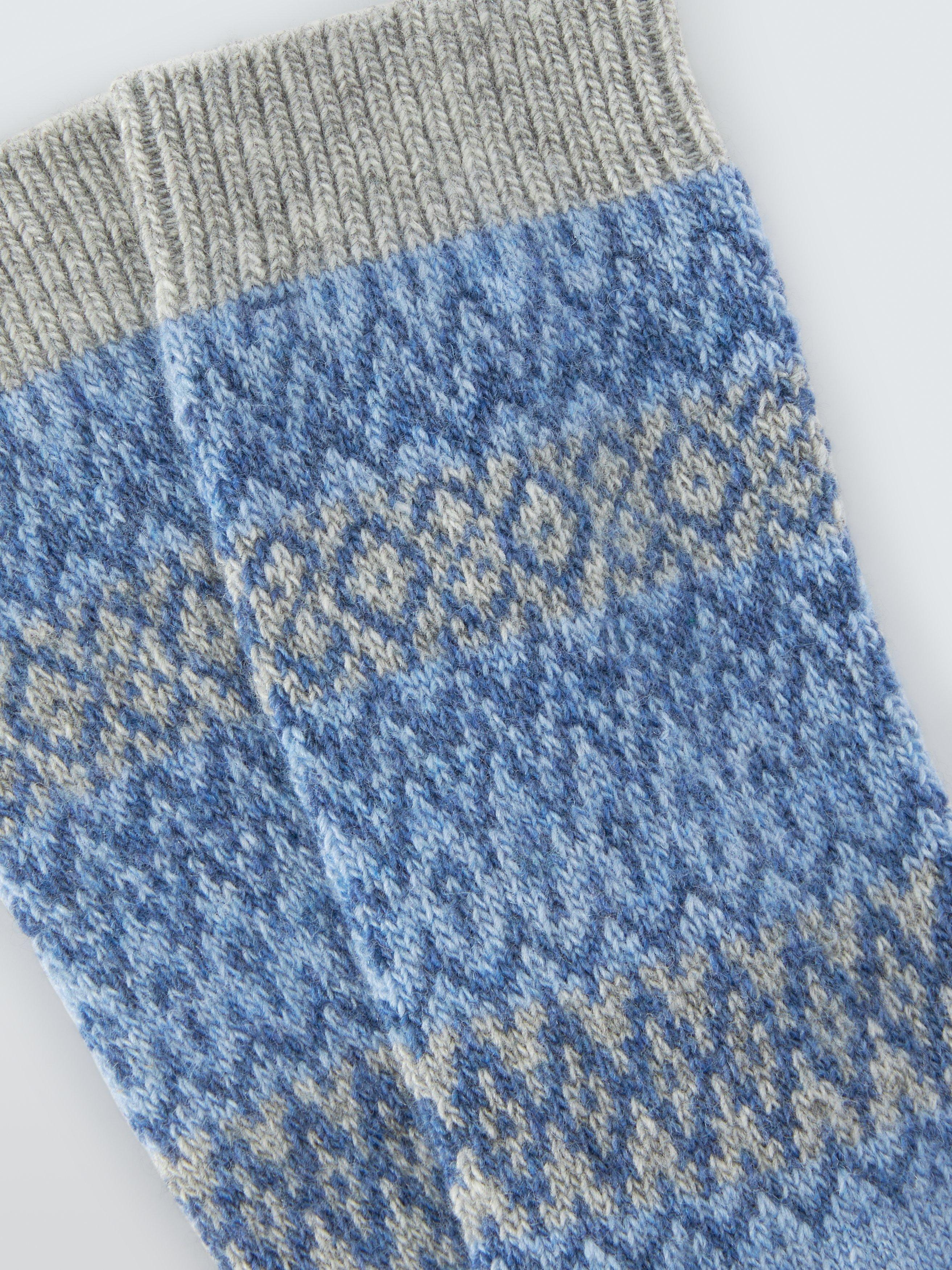 Product image 2 of 2, which shows John Lewis Fairisle Wool Blend with Cashmere Crew Socks, Blue