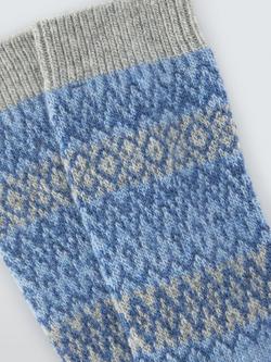 John Lewis Fair Isle Wool Blend Crew Socks, Blue - view 2, Blue