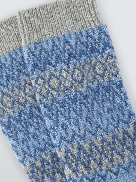 John Lewis Fair Isle Wool Blend Crew Socks, Blue - view 2, Blue