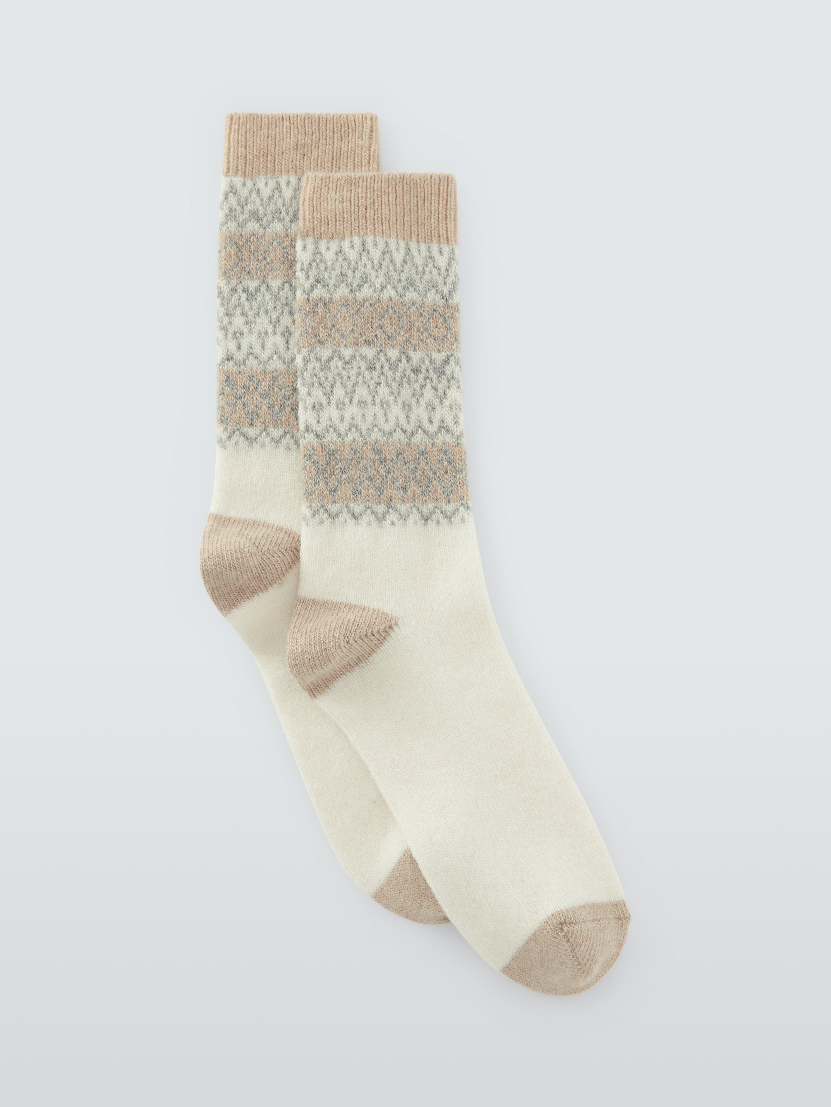 Product image 1 of 2, which shows John Lewis Fairisle Wool Blend with Cashmere Crew Socks, Oatmeal