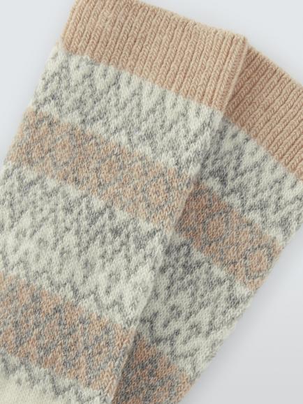 John Lewis Fair Isle Wool Blend Crew Socks, Oatmeal - view 2, Oatmeal