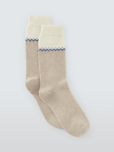 John Lewis Fair Isle Fleur de Lis Wool Blend Crew Socks, Ivory, Ivory