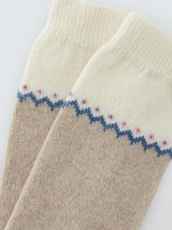 John Lewis Fairisle Fleur de Lis Wool Blend with Cashmere Crew Socks, Ivory - view 2, Ivory