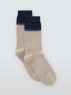 John Lewis Fairisle Fleur de Lis Wool Blend with Cashmere Crew Socks, Navy, Navy