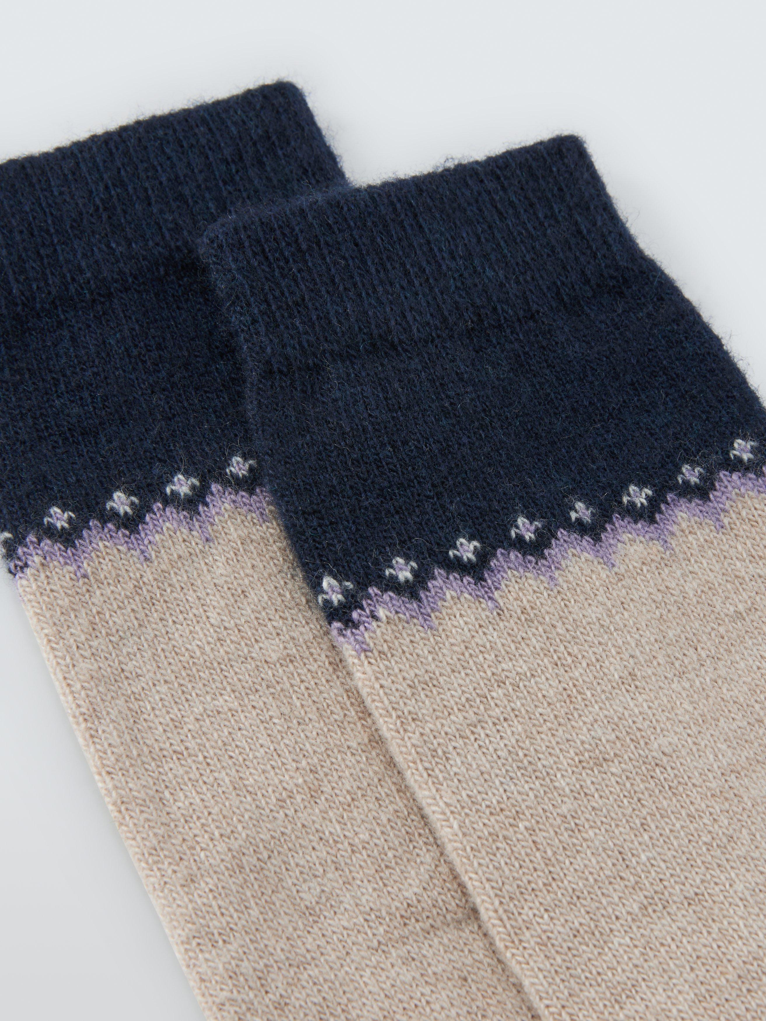 Product image 2 of 2, which shows John Lewis Fairisle Fleur de Lis Wool Blend with Cashmere Crew Socks, Navy