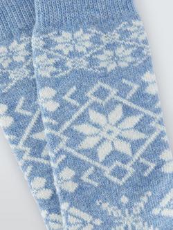 John Lewis Snowflake Wool Blend with Cashmere Crew Socks - view 2, Bright Blue