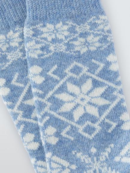 John Lewis Snowflake Wool Blend Crew Socks - view 2, Bright Blue