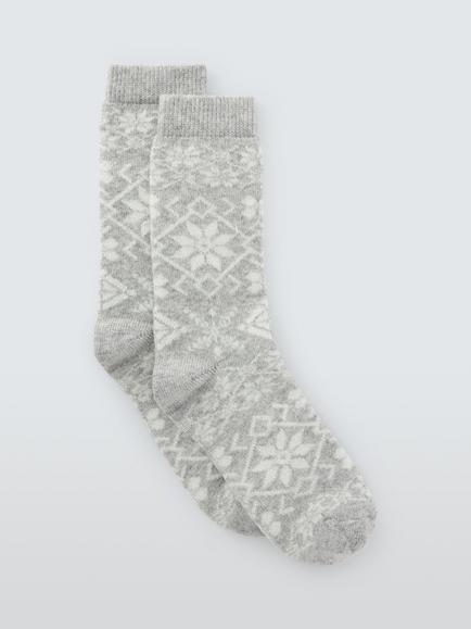 John Lewis Snowflake Wool Blend Crew Socks, Grey