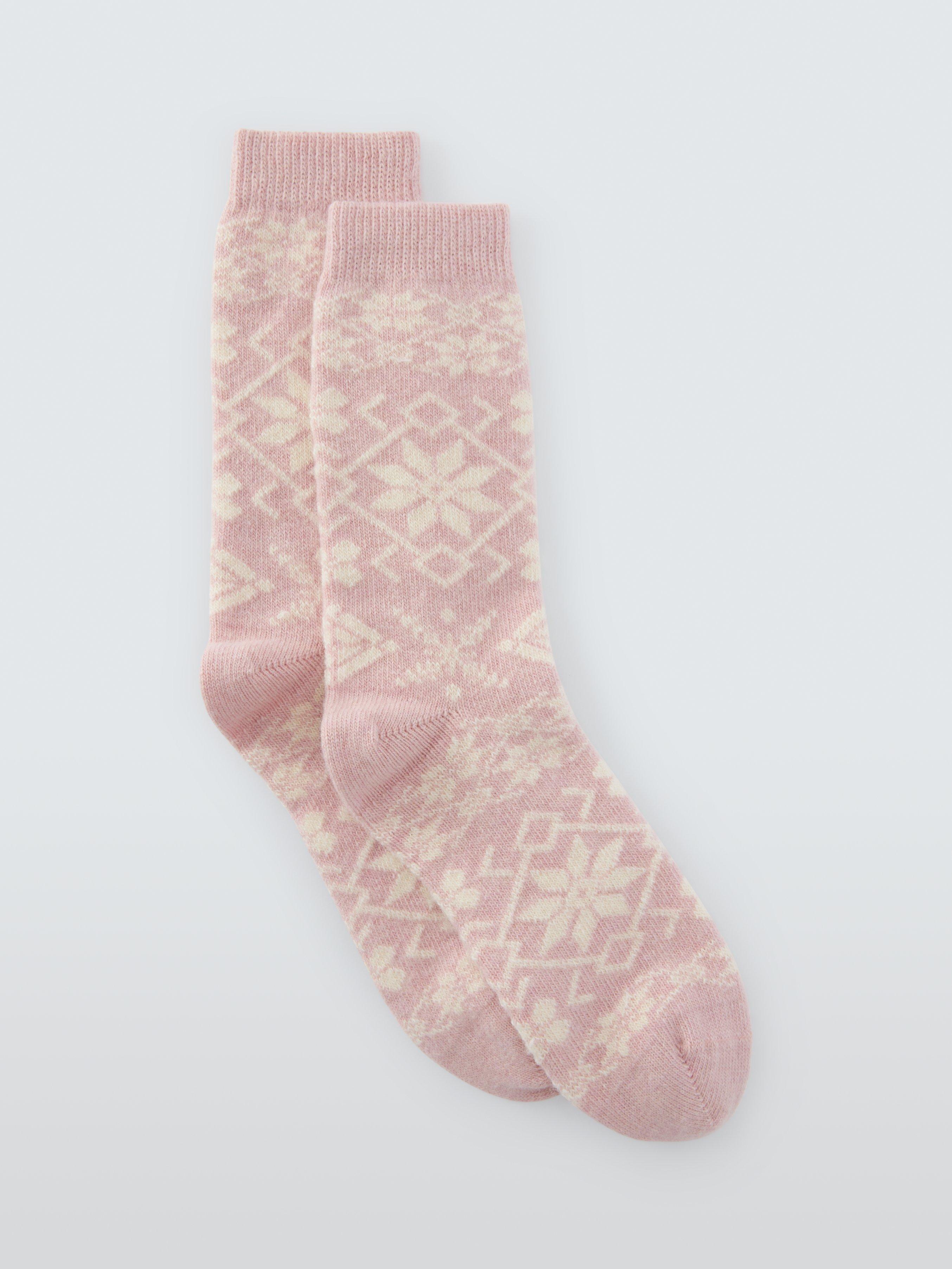 John Lewis Snowflake Wool Blend with Cashmere Crew Socks, Pink