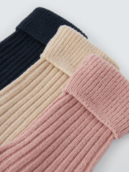 John Lewis Cosy Roll Top Ribbed Lounge Socks, Pack of 3 - view 2, Navy/Beige/Pink