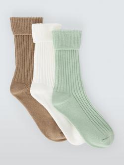 John Lewis Cosy Roll Top Ribbed Lounge Socks, Pack of 3, Multi, Multi