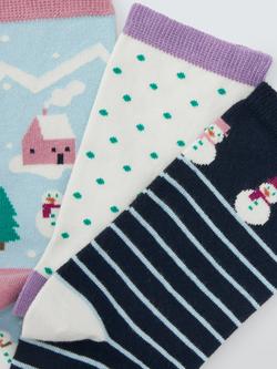 John Lewis Christmas Snowy Ankle Socks, Pack of 3, Blue - view 2, Blue