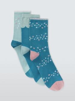 John Lewis Christmas Trailing Stars Ankle Socks, Pack of 3, Blue, Blue