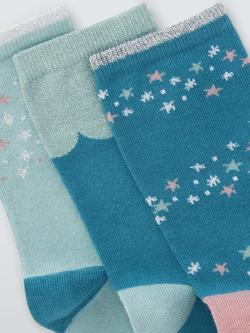 John Lewis Christmas Trailing Stars Ankle Socks, Pack of 3, Blue - view 2, Blue
