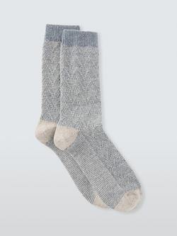 John Lewis Geometric Wool Silk Blend Ankle Socks, Blue