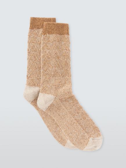 John Lewis Geometric Wool Silk Blend Ankle Socks, Orange