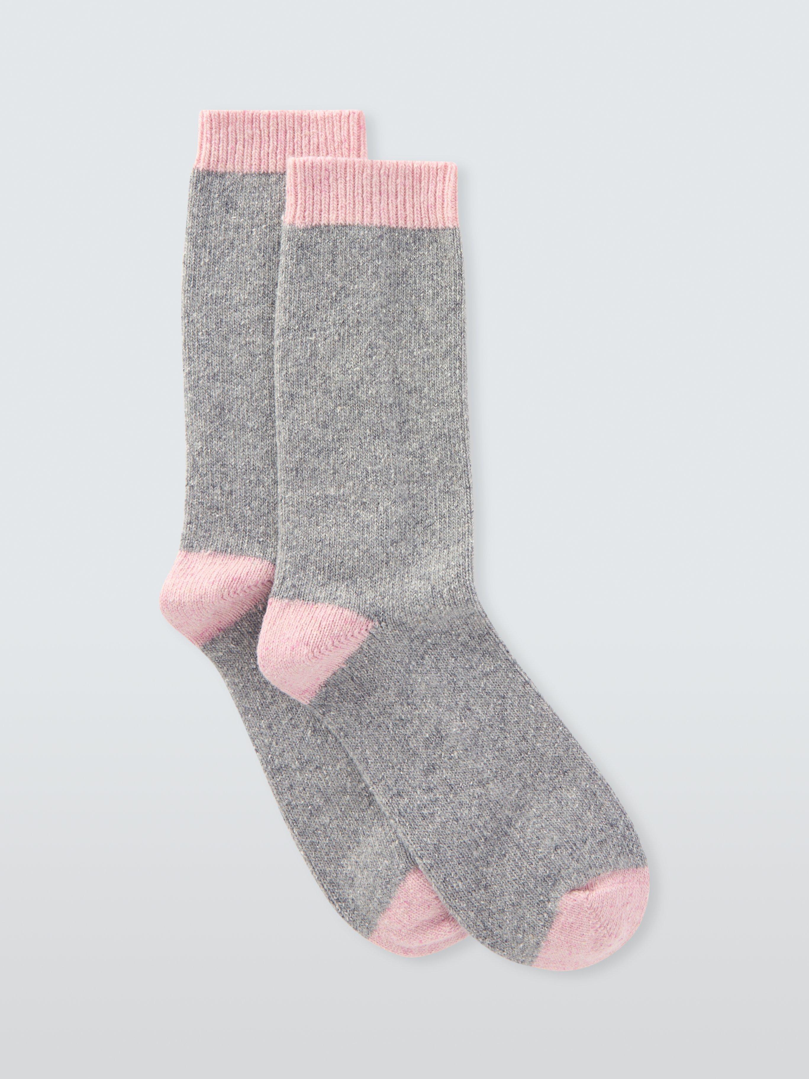 John Lewis Wool Silk Blend Ankle Socks, Grey/Pink