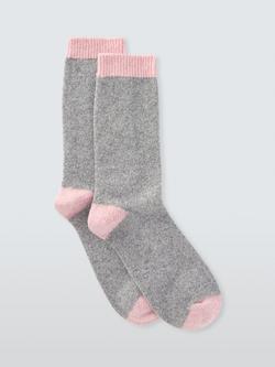 John Lewis Wool Silk Blend Ankle Socks, Grey/Pink, Grey/Pink