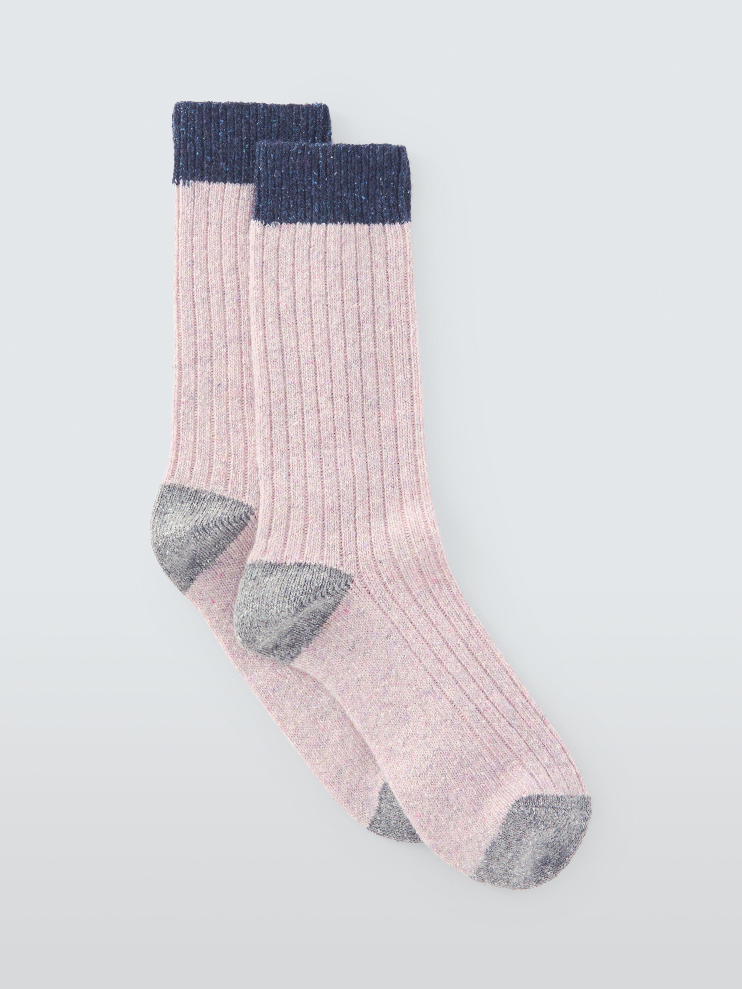 Product image 1 of 2, which shows John Lewis Rib Wool Silk Blend Ankle Socks, Pink/Multi