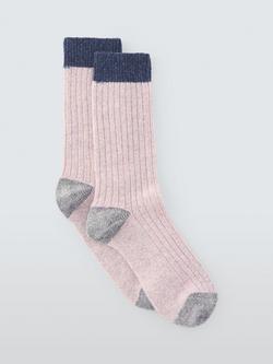 John Lewis Rib Wool Silk Blend Ankle Socks, Pink/Multi