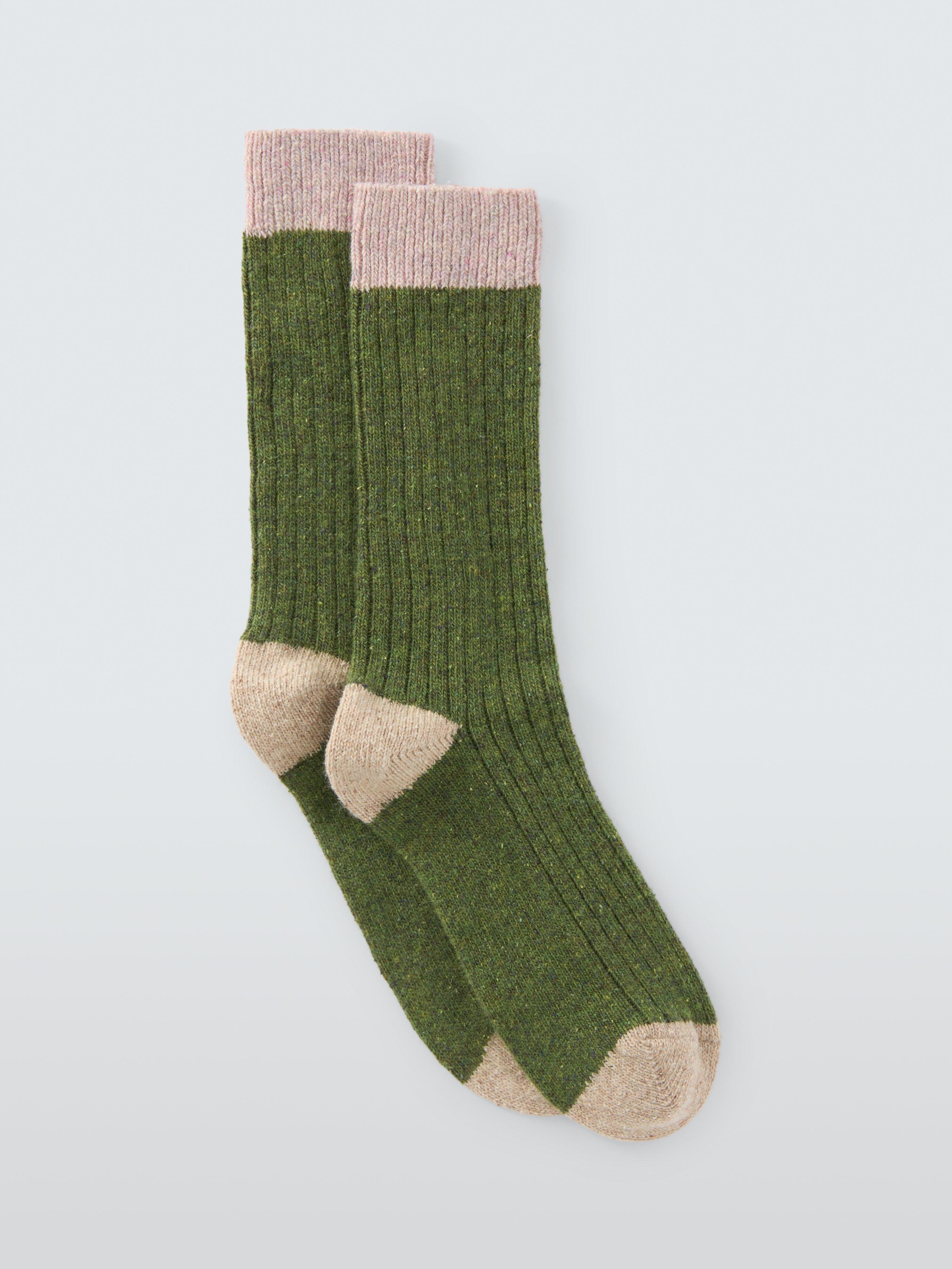 Product image 1 of 2, which shows John Lewis Rib Wool Silk Blend Ankle Socks, Green/Multi
