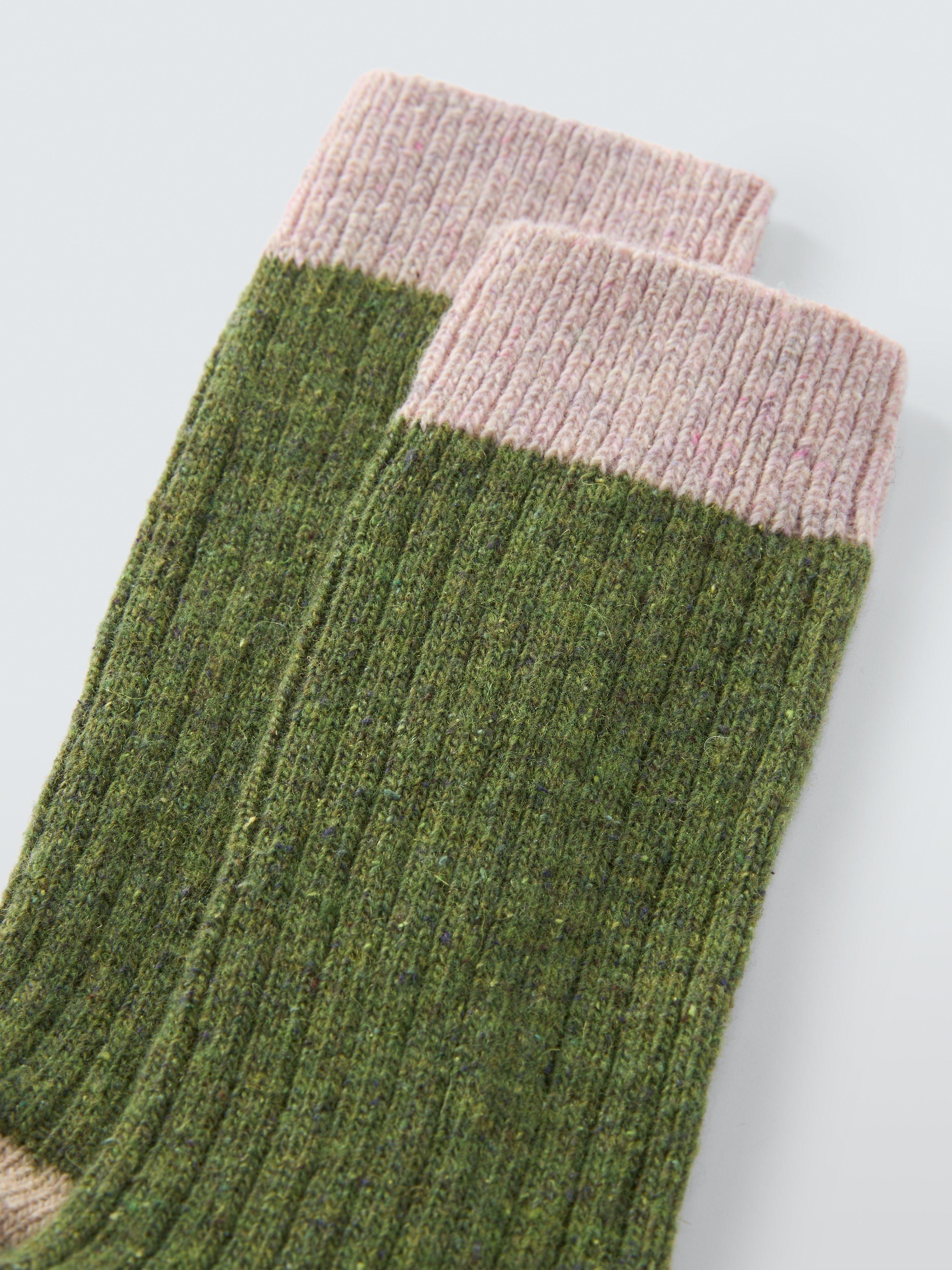 Product image 2 of 2, which shows John Lewis Rib Wool Silk Blend Ankle Socks, Green/Multi