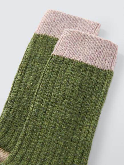 John Lewis Rib Wool Silk Blend Ankle Socks - view 2, Green/Multi