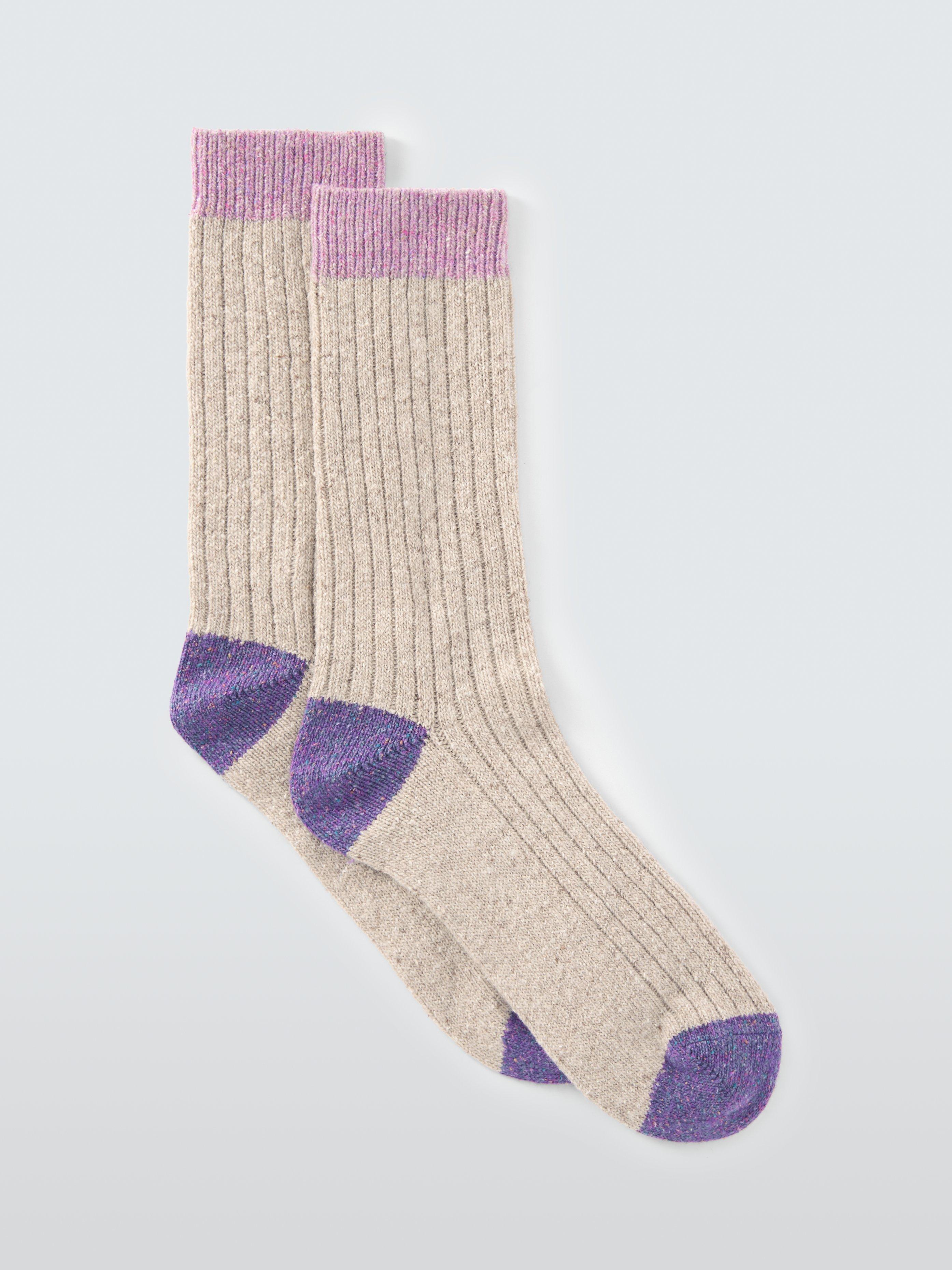 Product image 1 of 2, which shows John Lewis Rib Wool Silk Blend Ankle Socks, Beige/Multi