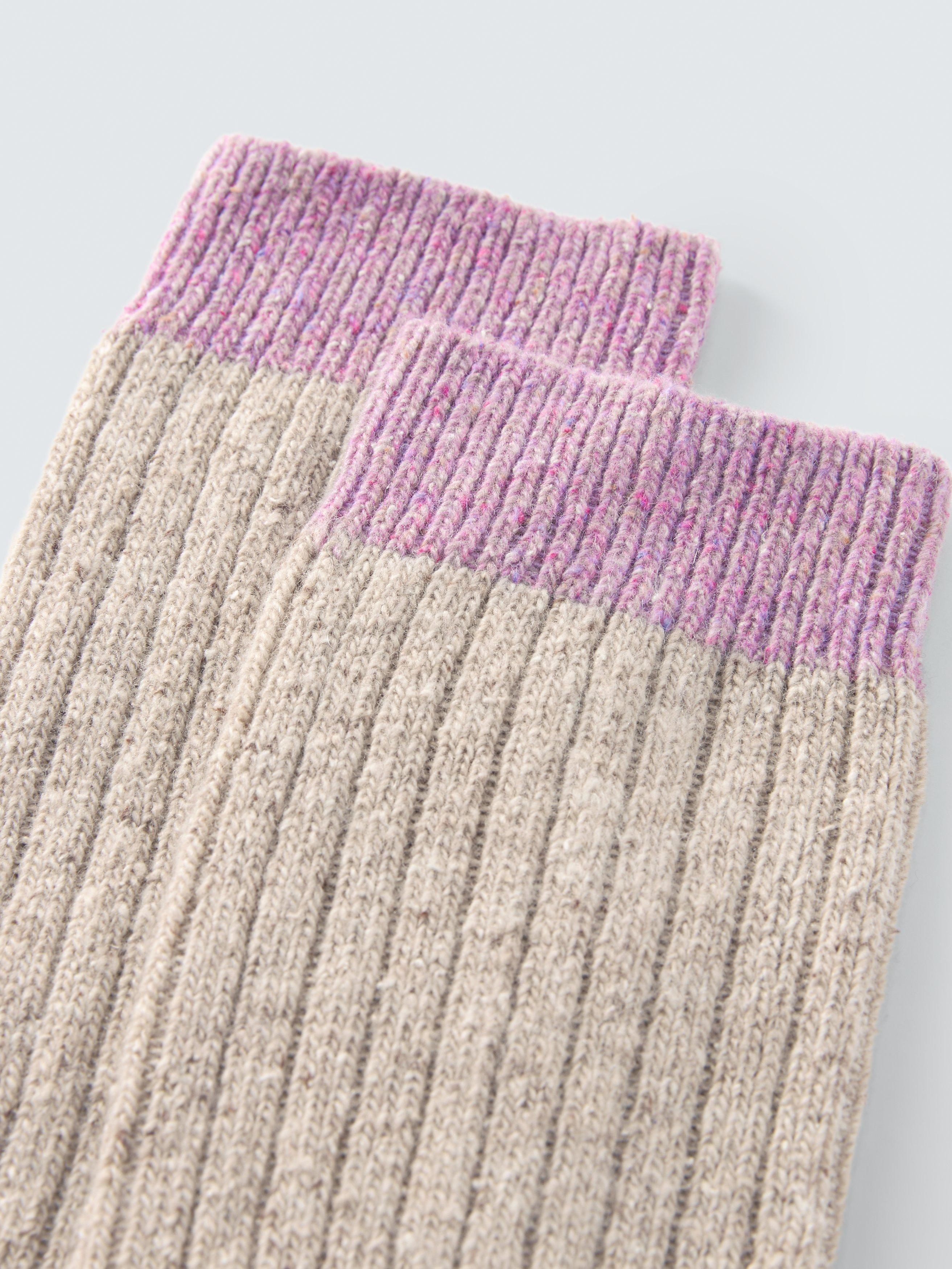 Product image 2 of 2, which shows John Lewis Rib Wool Silk Blend Ankle Socks, Beige/Multi