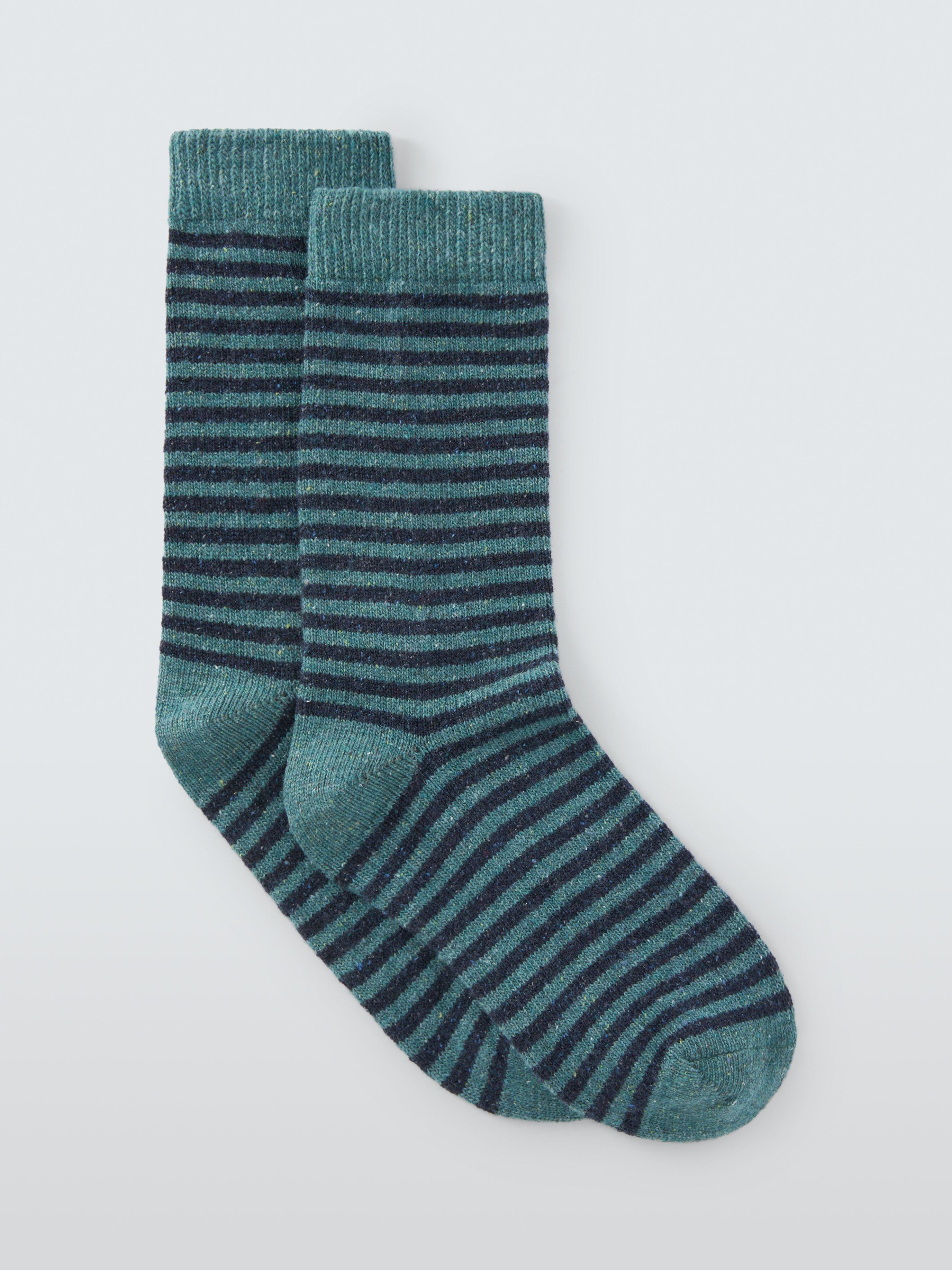 Product image 1 of 2, which shows John Lewis Stripe Wool Silk Blend Ankle Socks, Blue/Teal