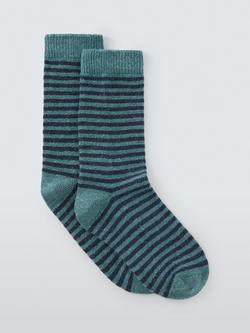 John Lewis Stripe Wool Silk Blend Ankle Socks, Blue/Teal