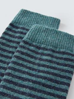 John Lewis Stripe Wool Silk Blend Ankle Socks - view 2, Blue/Teal