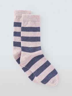 John Lewis Stripe Wool Silk Blend Ankle Socks, Pink/Navy