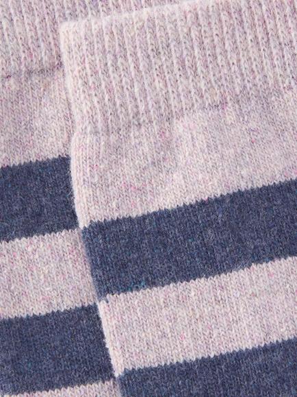 John Lewis Stripe Wool Silk Blend Ankle Socks - view 2, Pink/Navy