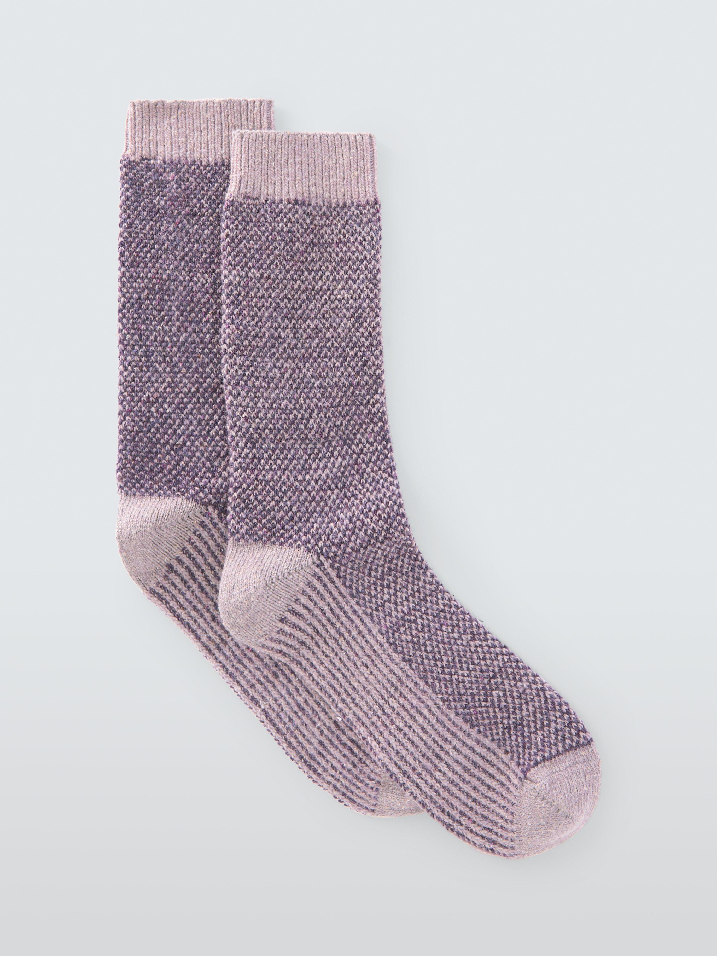 John Lewis Textured Wool Silk Blend Ankle Socks, Purple