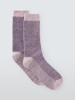 John Lewis Textured Wool Silk Blend Ankle Socks, Purple