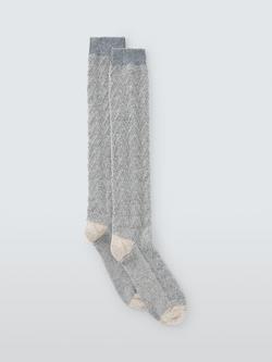 John Lewis Geometric Wool Silk Blend Knee High Socks, Blue/Multi