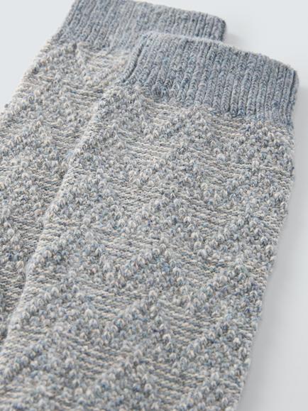 John Lewis Geometric Wool Silk Blend Knee High Socks - view 2, Blue/Multi