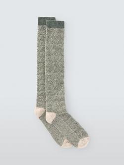 John Lewis Geometric Wool Silk Blend Knee High Socks, Green/Multi