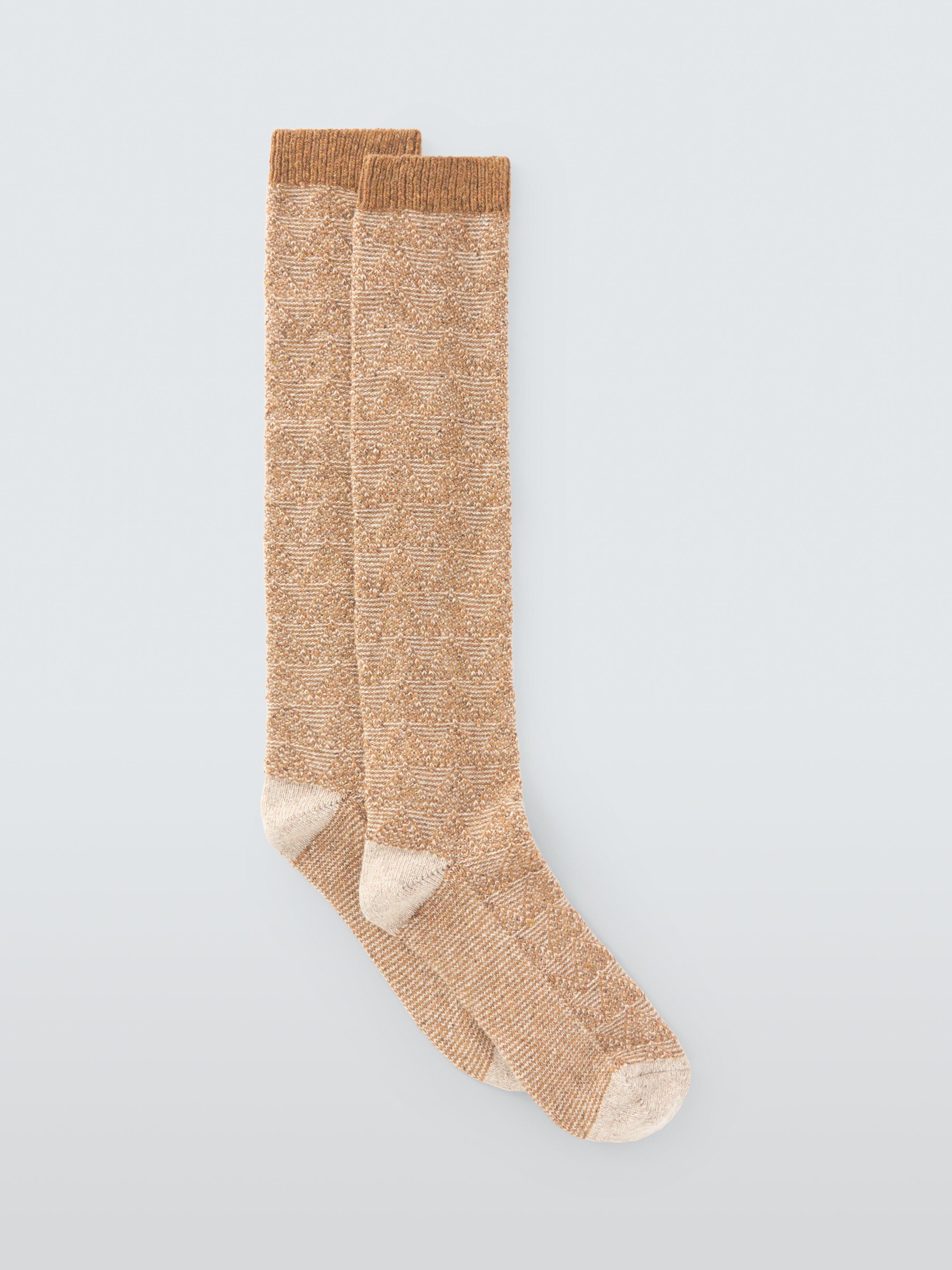 Product image 1 of 2, which shows John Lewis Geometric Wool Silk Blend Knee High Socks, Orange
