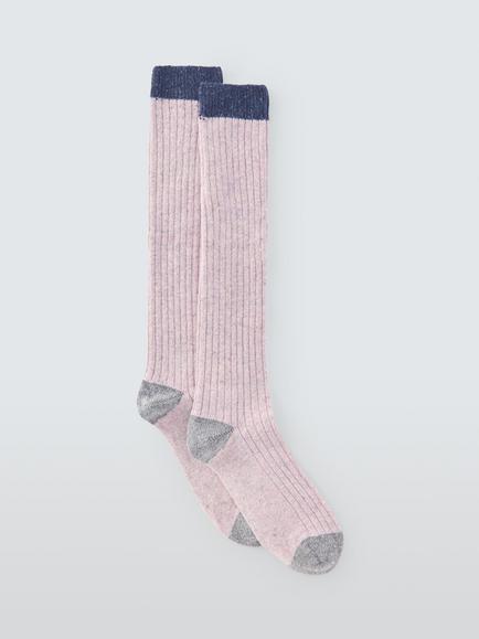 John Lewis Rib Wool Silk Blend Knee High Socks, Pink/Multi
