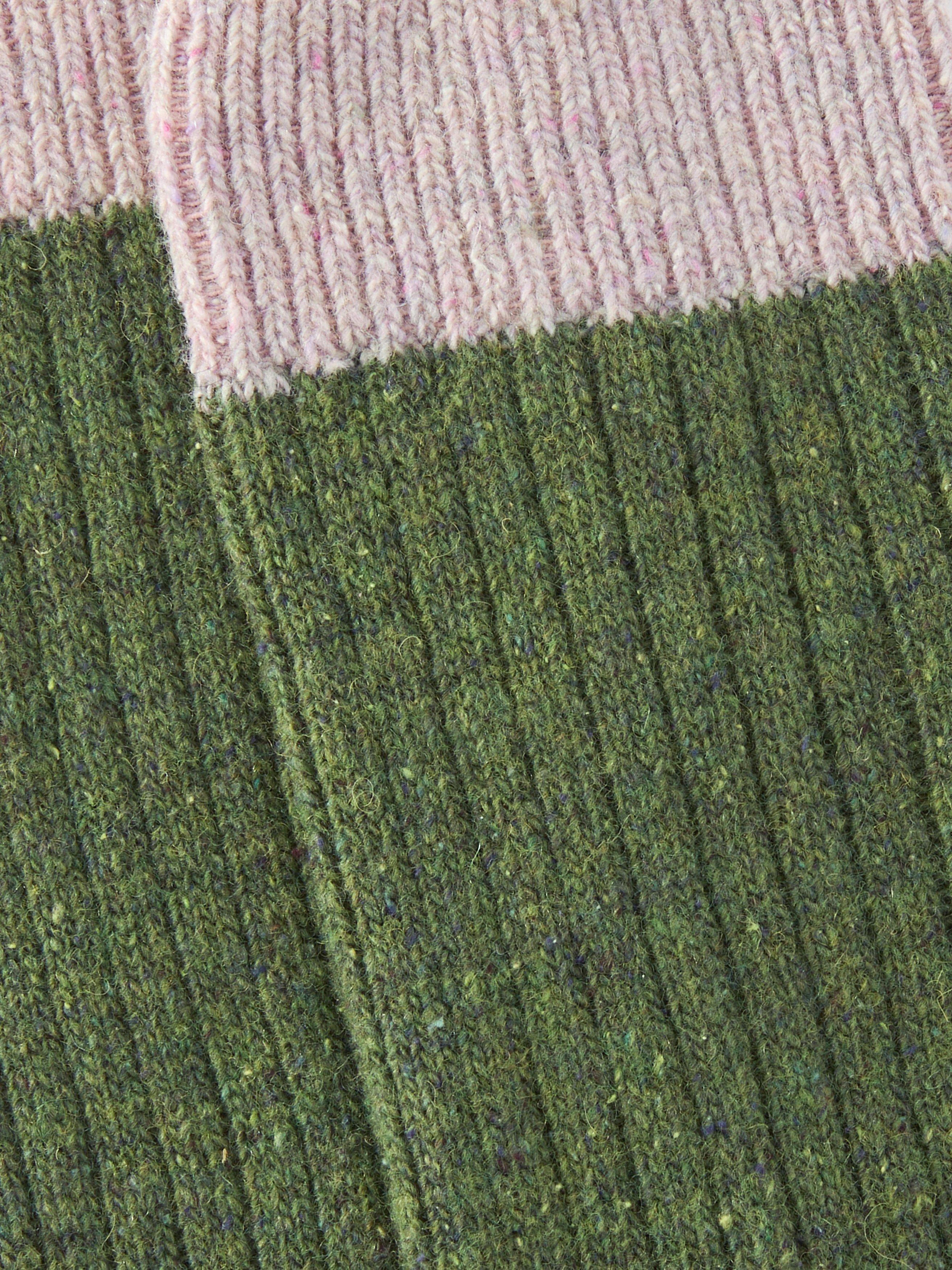 Product image 2 of 2, which shows John Lewis Rib Wool Silk Blend Knee High Socks, Green/Ivory