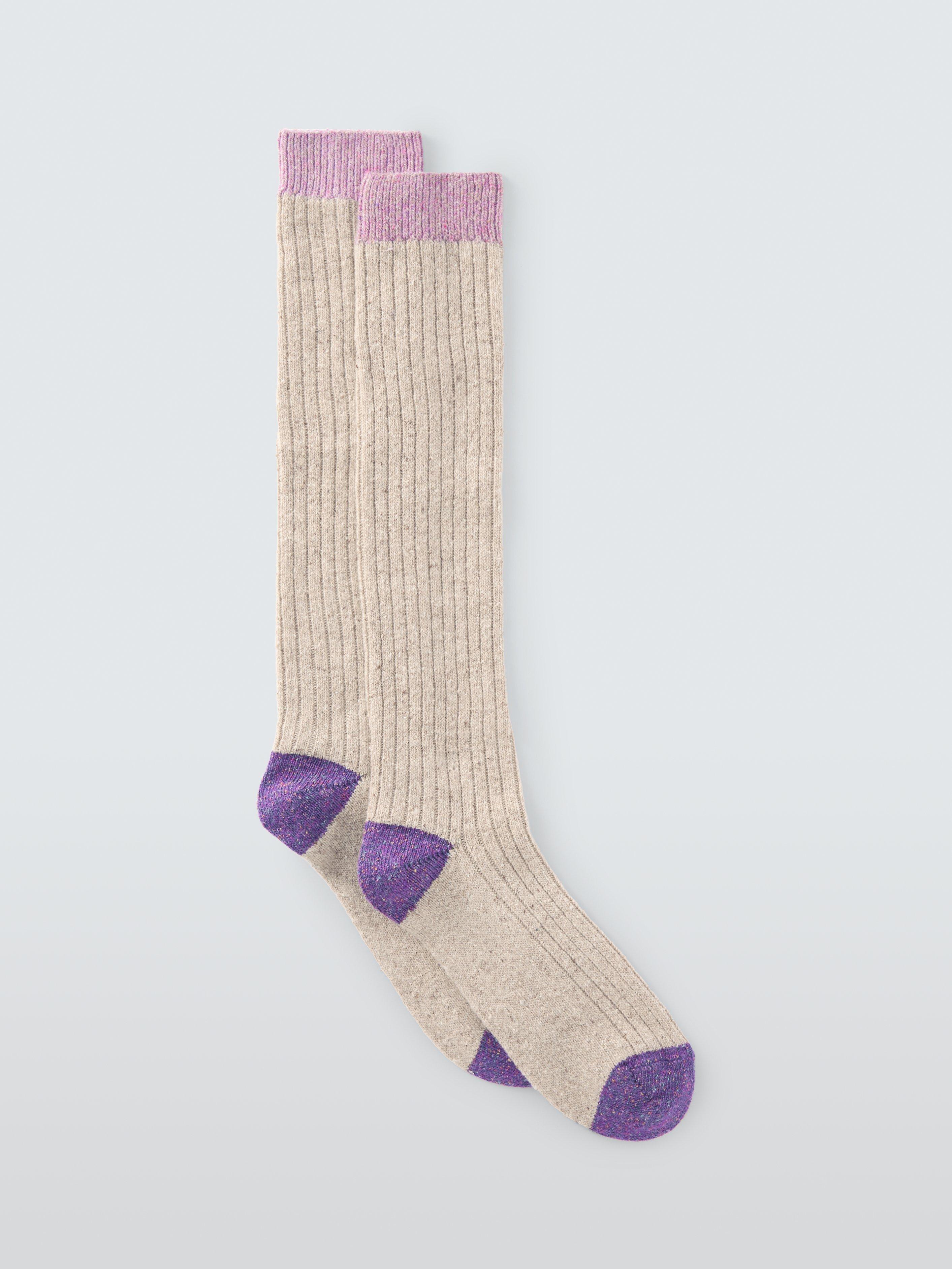Product image 1 of 2, which shows John Lewis Rib Wool Silk Blend Knee High Socks, Beige/Multi