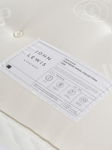 John Lewis Waitrose Wool 1200 Pocket Spring Mattress, Firm Tension, Small Double - view 2, White
