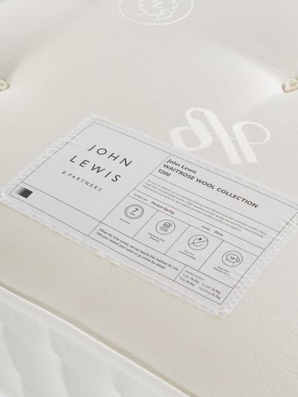 John Lewis Waitrose Wool 1200 Pocket Spring Zip Link Mattress, Firm Tension, King Size - view 2, White