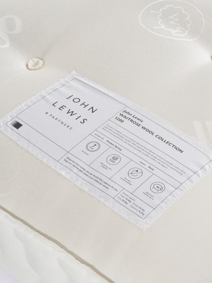 John Lewis Waitrose Wool 1200 Pocket Spring Mattress, Firm Tension, Super King Size - view 2, White