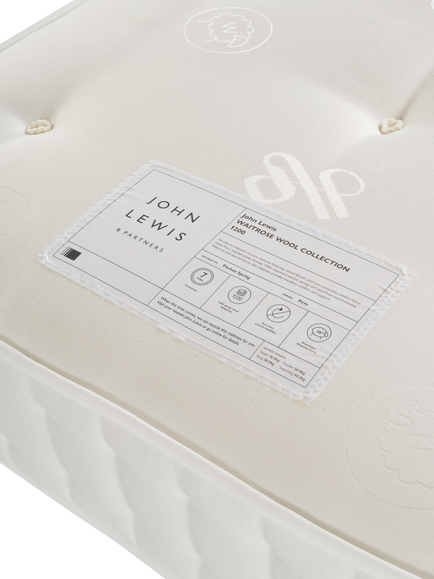 John Lewis Waitrose Wool 1200 Pocket Spring Zip Link Mattress, Firm Tension, Super King Size - view 2, White