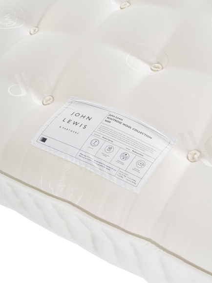 John Lewis Waitrose Wool 1600 Pocket Spring Mattress, Medium Firm Tension, Double - view 2, White